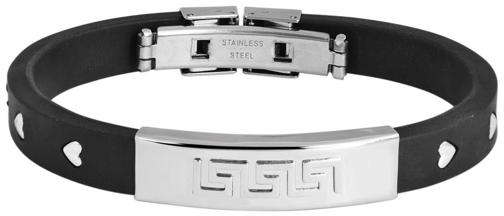 Armband i Svart & Silver - Stål & Gummi - Tribal & Hjärtan