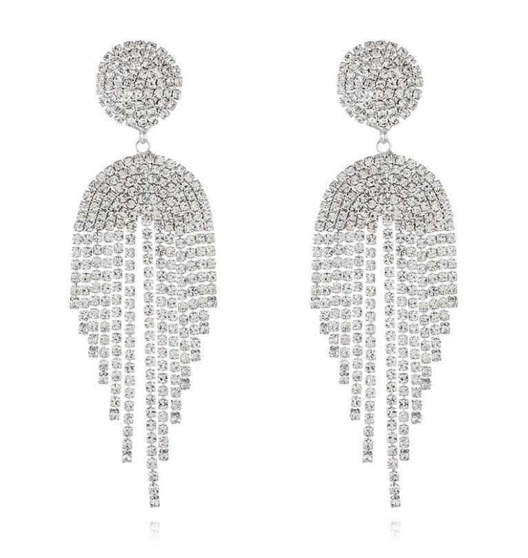 Strass Silver Örhängen med Kedjor - Glittrande Vita Rhinestones