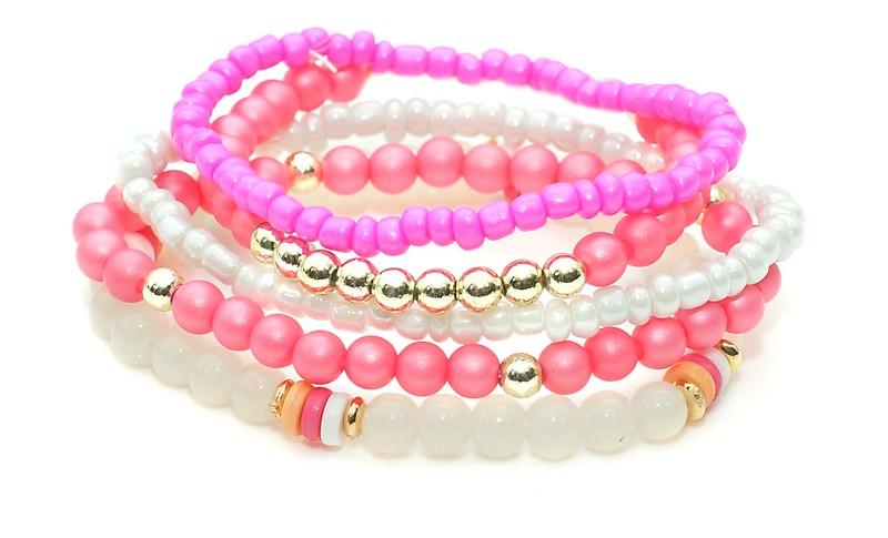 5 st Armband / Pärlarmband i Olika Färger - Cerise, Vit &