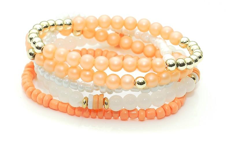 5 st Armband / Pärlarmband i Olika Färger - Aprikos, Vit &