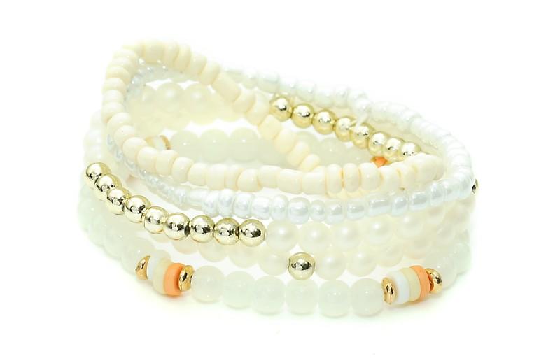 5 st Armband / Pärlarmband i Olika Färger - Naturvit, Vit &
