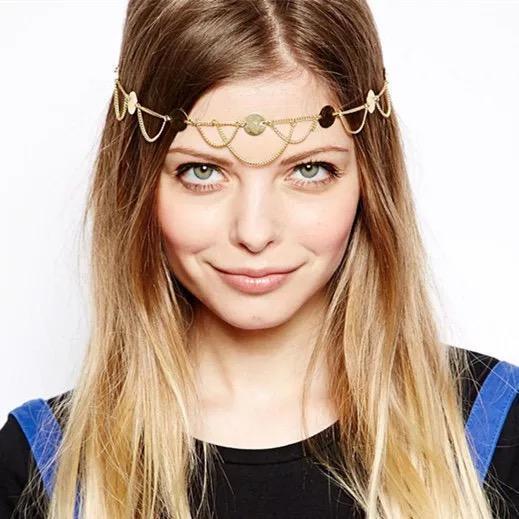 Bohemiskt Retro Hårsmycke / Boho Hår Smycke med Dekorerade Guld Kedjor