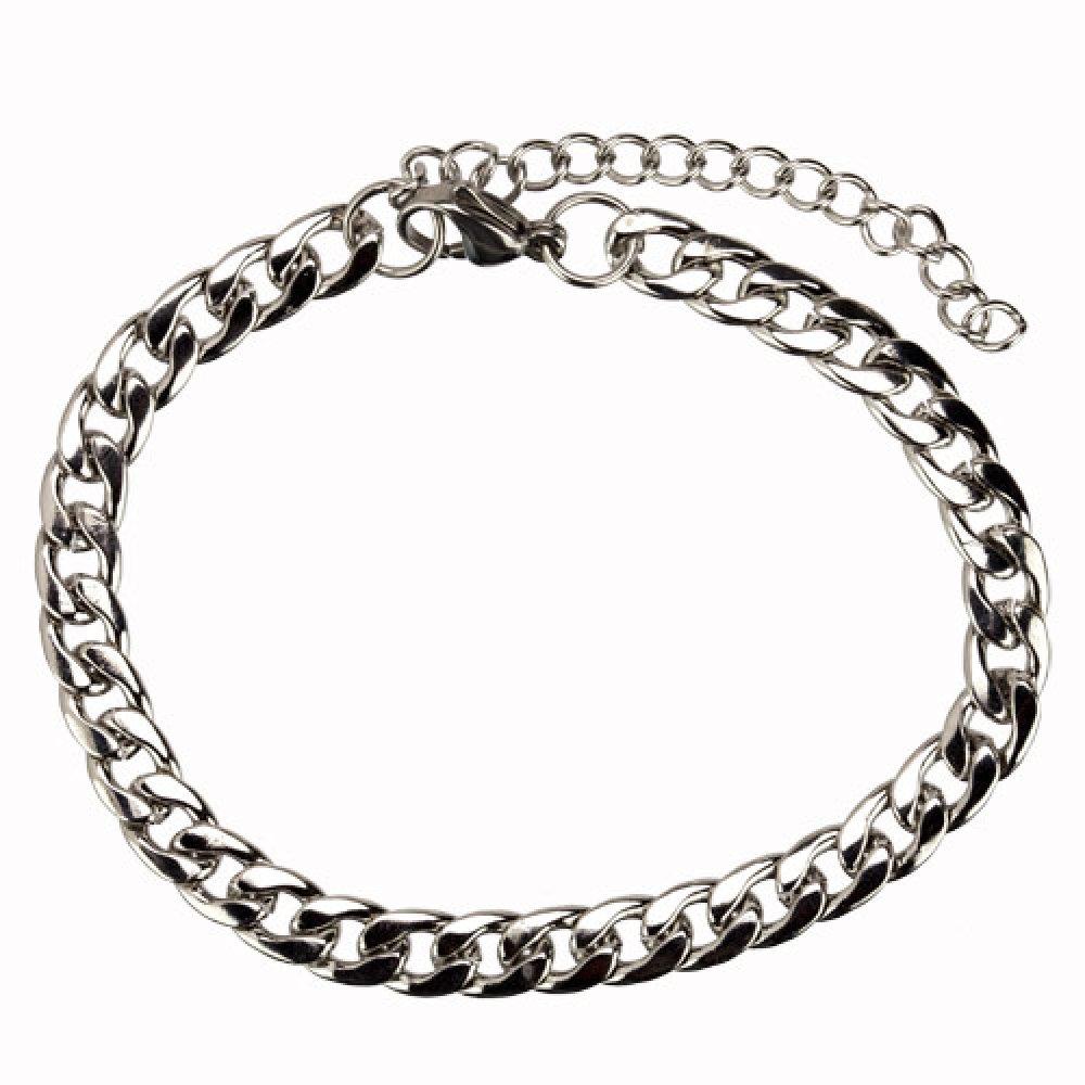 Silver Armband i Rostfritt Stål - Pansar Kedja / Länk - 7 mm
