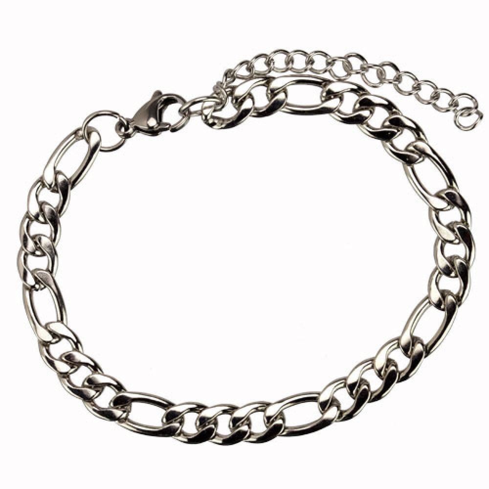 Silver Armband i Rostfritt Stål - Figaro Kedja / Länk - 7,5 mm