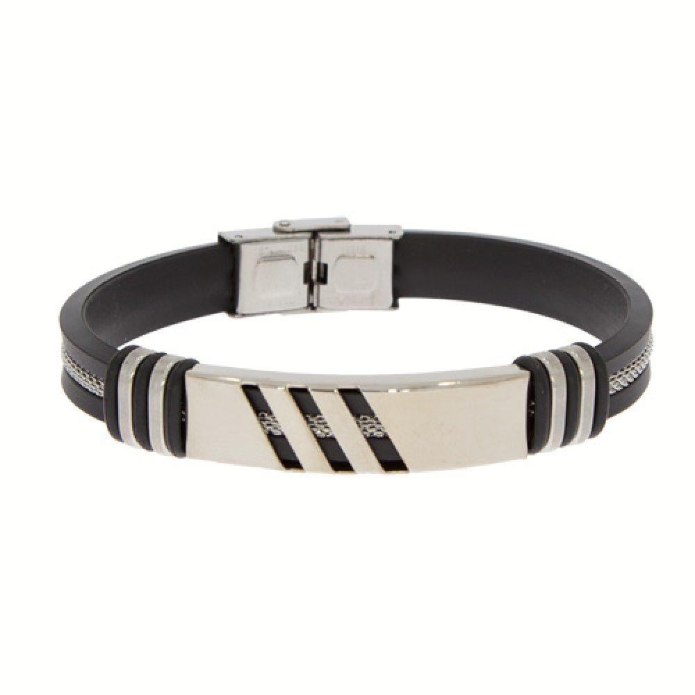 Armband i Svart & Silver i Stål & Gummi med Snygga Detaljer