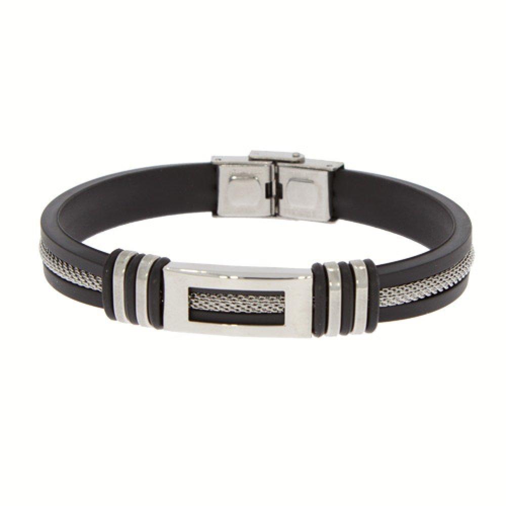 Armband i Svart & Silver i Stål & Gummi med Fina Detaljer