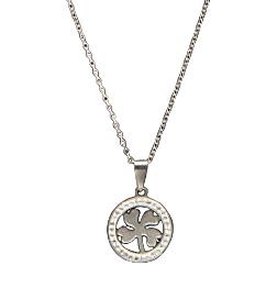 Silver Halsband i Stål - Hänge med Blank Fyrklöver & Rhinestones