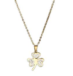 Guld Halsband i Rostfritt Stål - Hänge med en Treklöver & Rhinestones