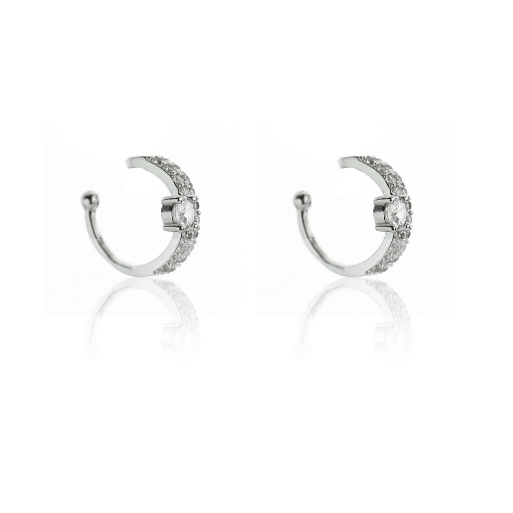 2 st Silver Earcuff Ear Cuff Örhängen i Stål -Vita CZ Kristaller