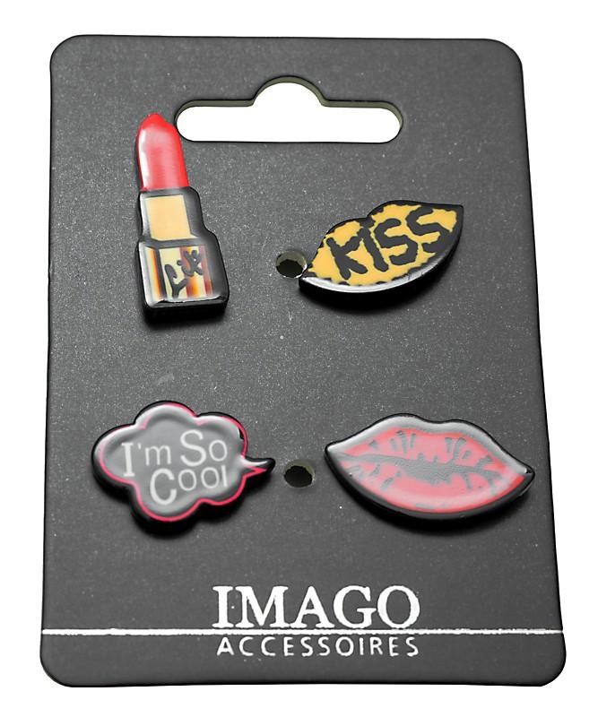 4 st Pins / Brosch / Knapp - Kiss, Cool, Läppstift & Mun