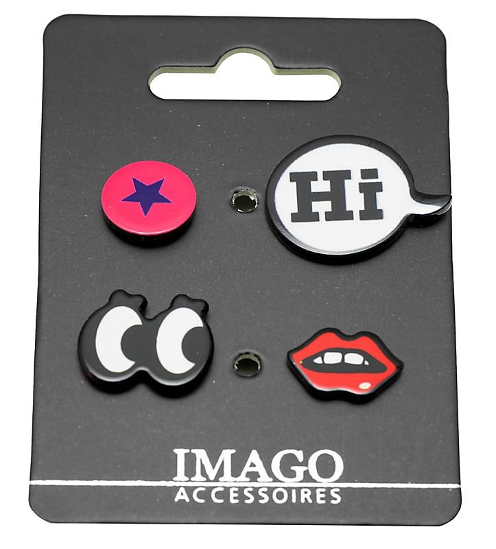 4 st Pins / Brosch / Knapp - Hi, Ögon, Stjärna & Mun