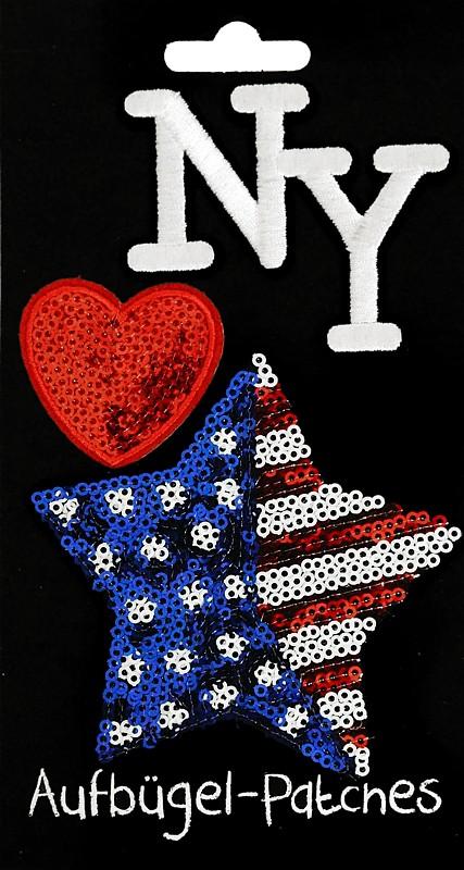 3 st Strykplåster/Tygmärke/Patches: New York, USA Star & Hjärta