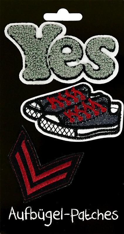 3 st Strykplåster/Tygmärke/Patches: Yes, Sneakers & Vingar
