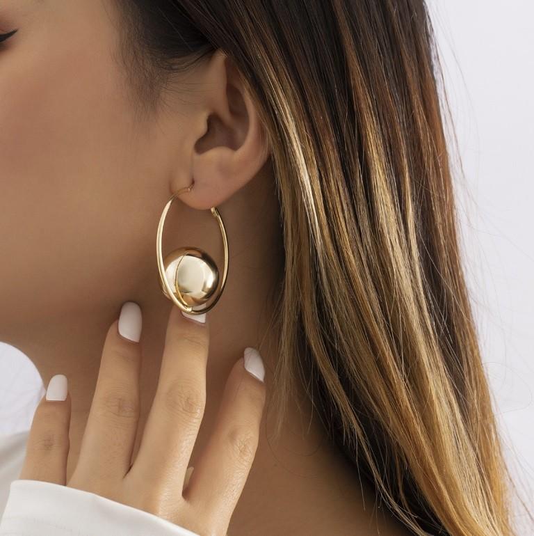 Stora Statement Hoop Guld Örhängen med Ring & Blank Kula