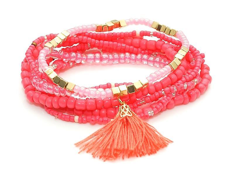 8 st Armband/Pärlarmband i Olika Färger med Tofs - Korall &