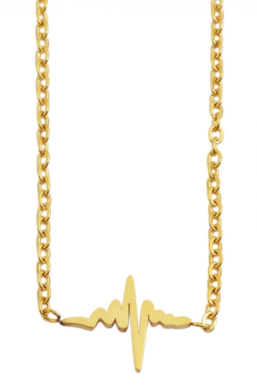 Guld Halsband i Rostfritt Stål med EKG-Kurva/Heartbeat/Hjärtslag