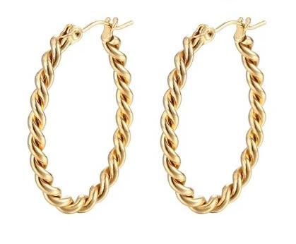 Ovala Tvinnade Hoop Guld Örhängen i Stål - 14K Guldpläterade