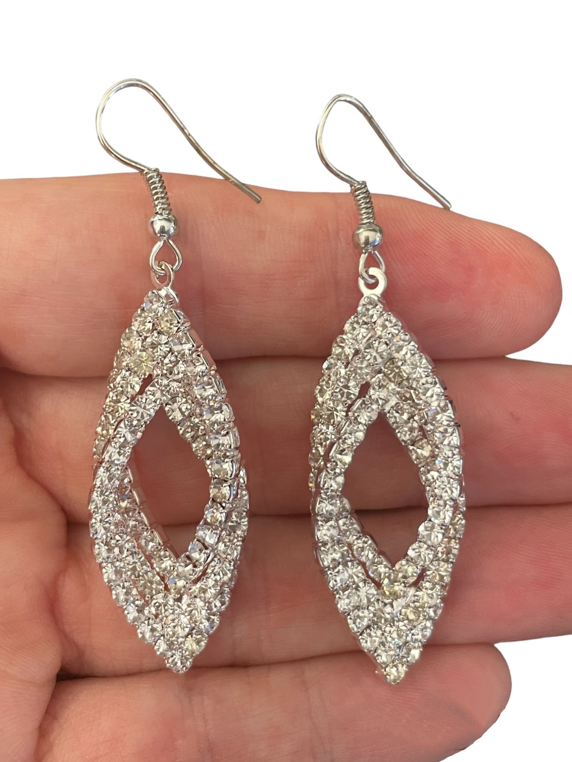 Glittrande Party Silver Örhängen med Vit Strass / Rhinestones