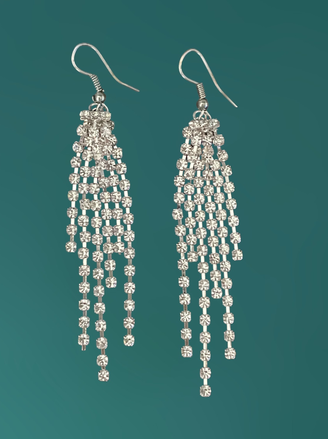 Glittrande Långa Silver Örhängen med Kedjor & Strass/Rhinestones