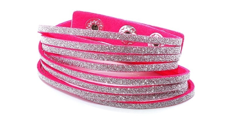 Glittrande Mocka Wrap Armband/Halsband & Silver Glitter - Cerise