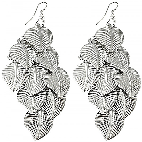Bohemiska Retro Silver Örhängen Dekorerade med Blanka Löv / Blad