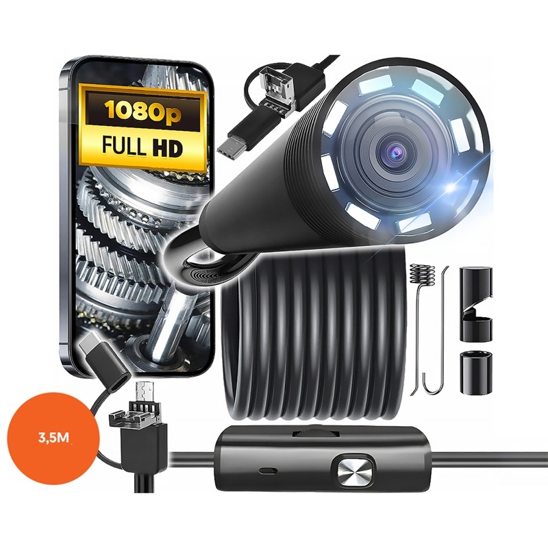 Vattentät Endoscope inspektionskamera 2m lens 8/7/5.5mm USB-C/Micro-USB