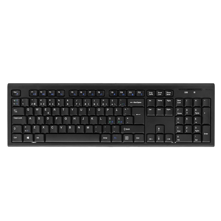 DELTACO Trådløst Tastatur – Svensk / Nordisk Layout, Sort