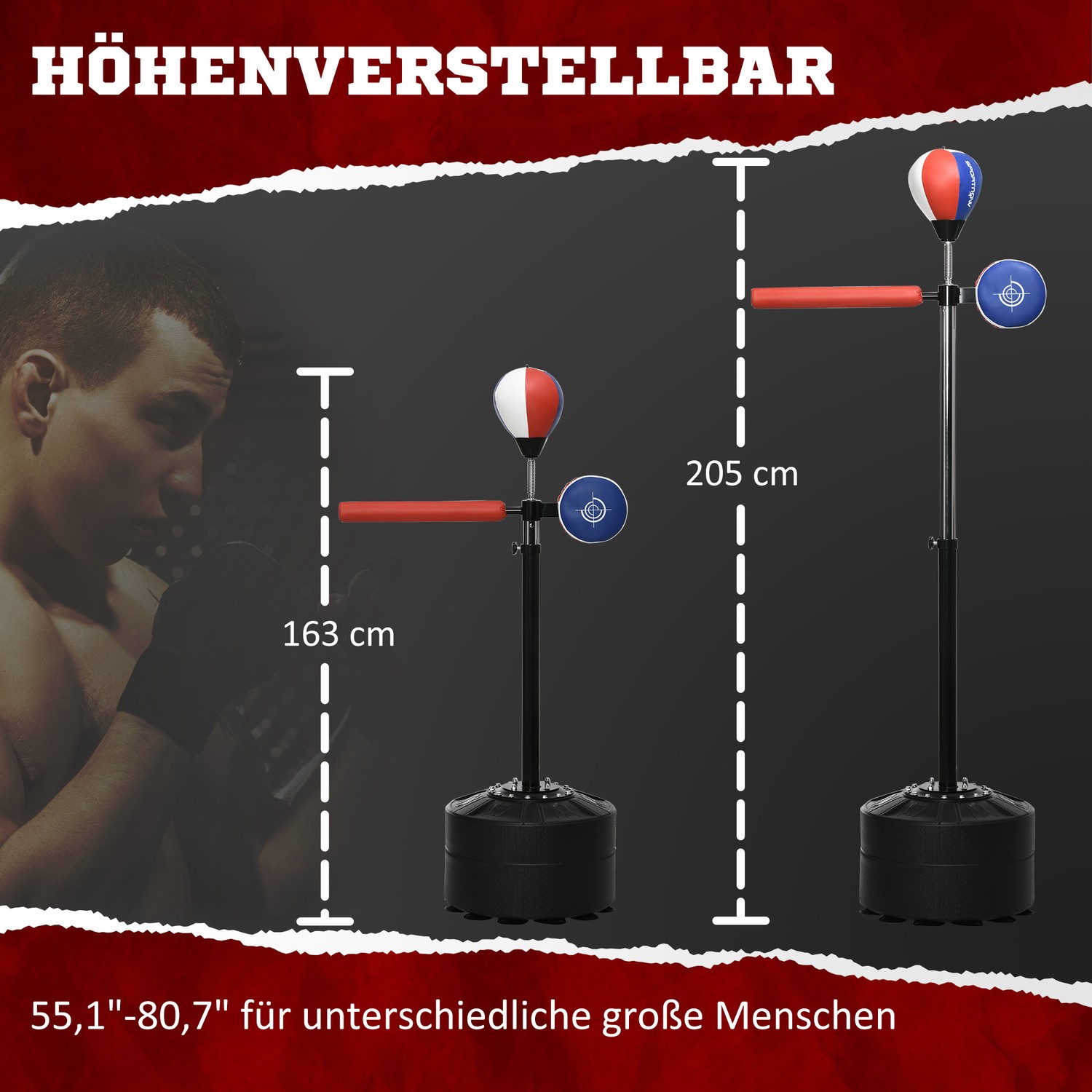 Boxningssäck, Boxningsställning Med Slagboll, Reflexstång, 1,63-2,05 M ...