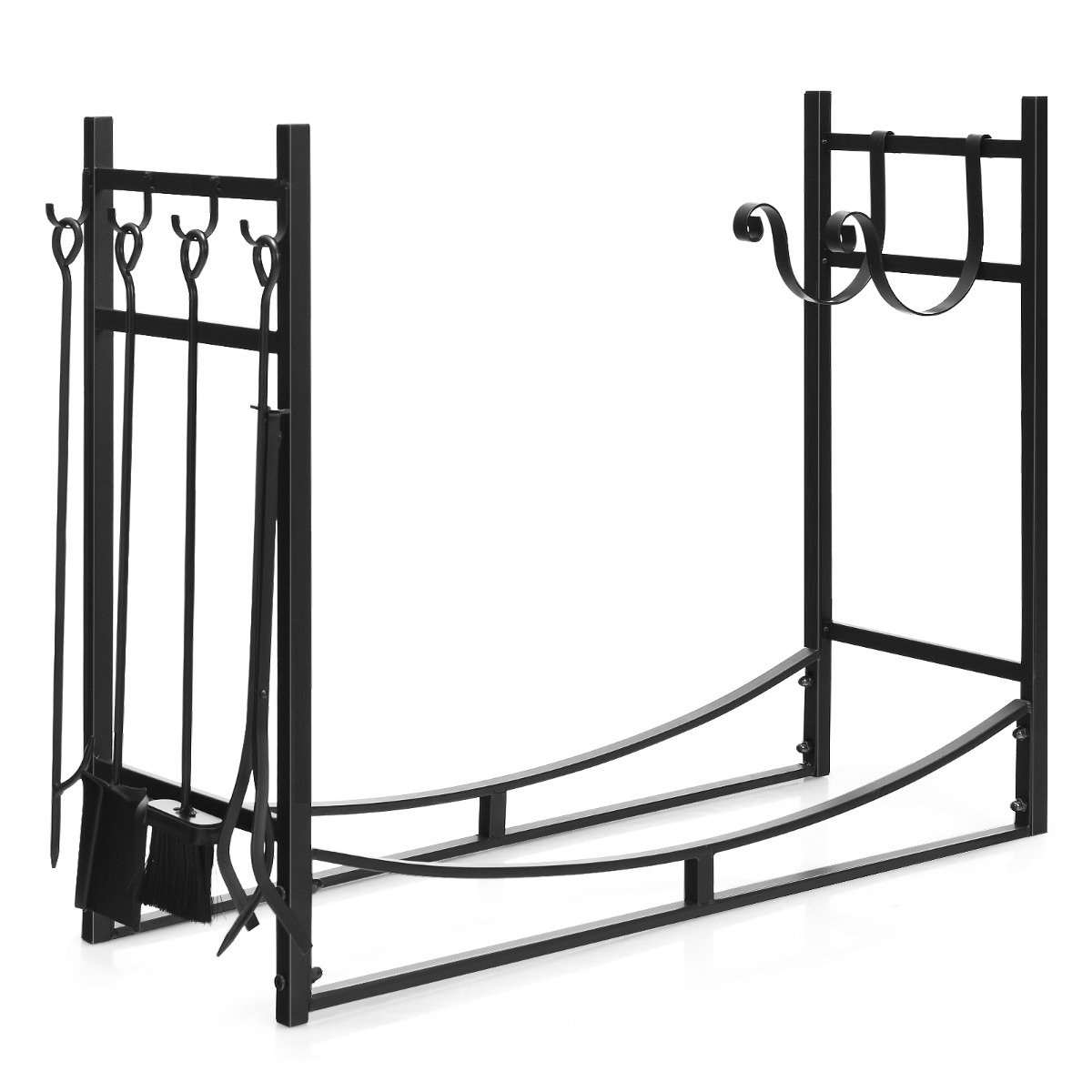 Robust vedstativ og verktøysett med opptenningsholdere og spade 91x33x76cm svart