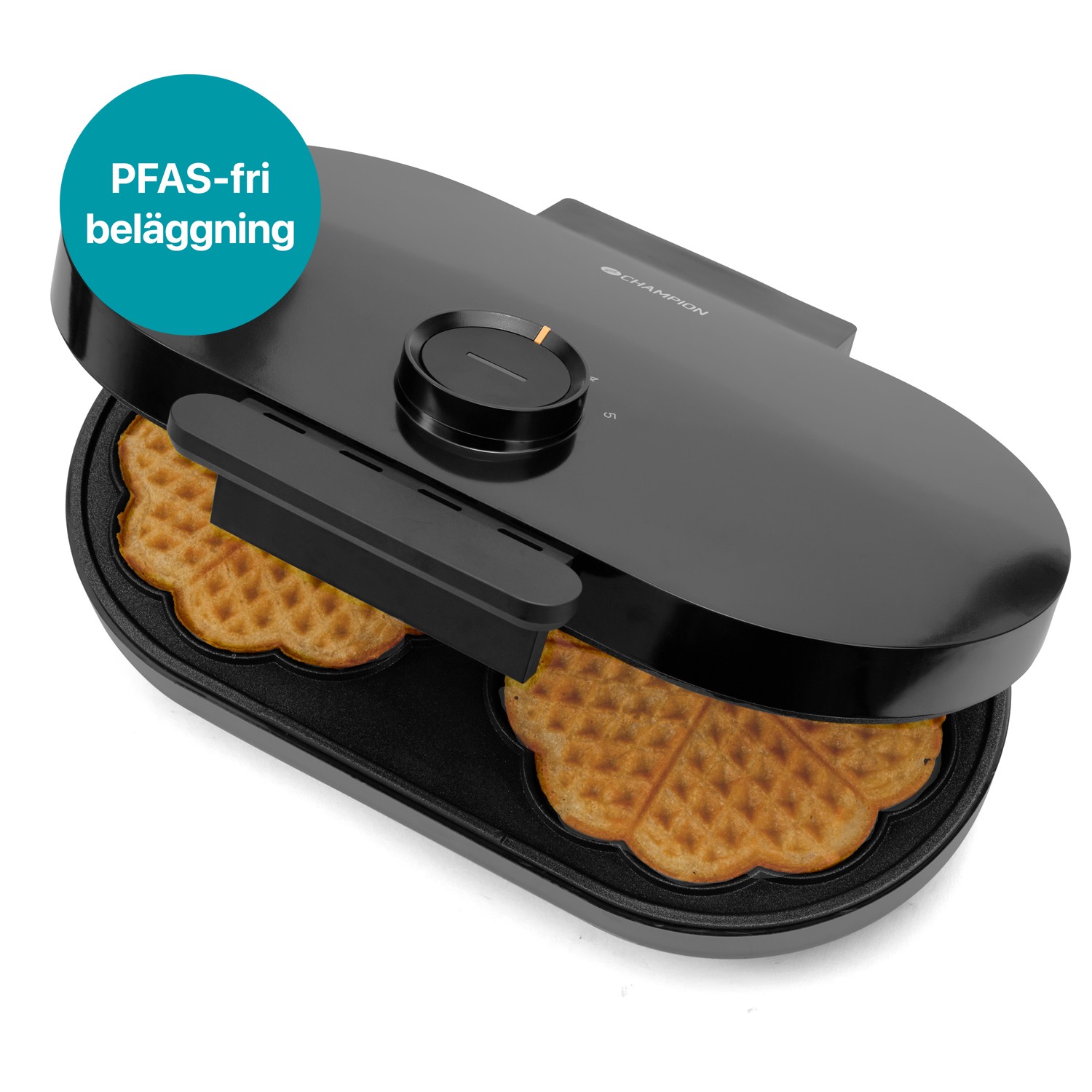 Dobbelt vaffelmaskine, 1600W, hjerteformet, PFAS-fri