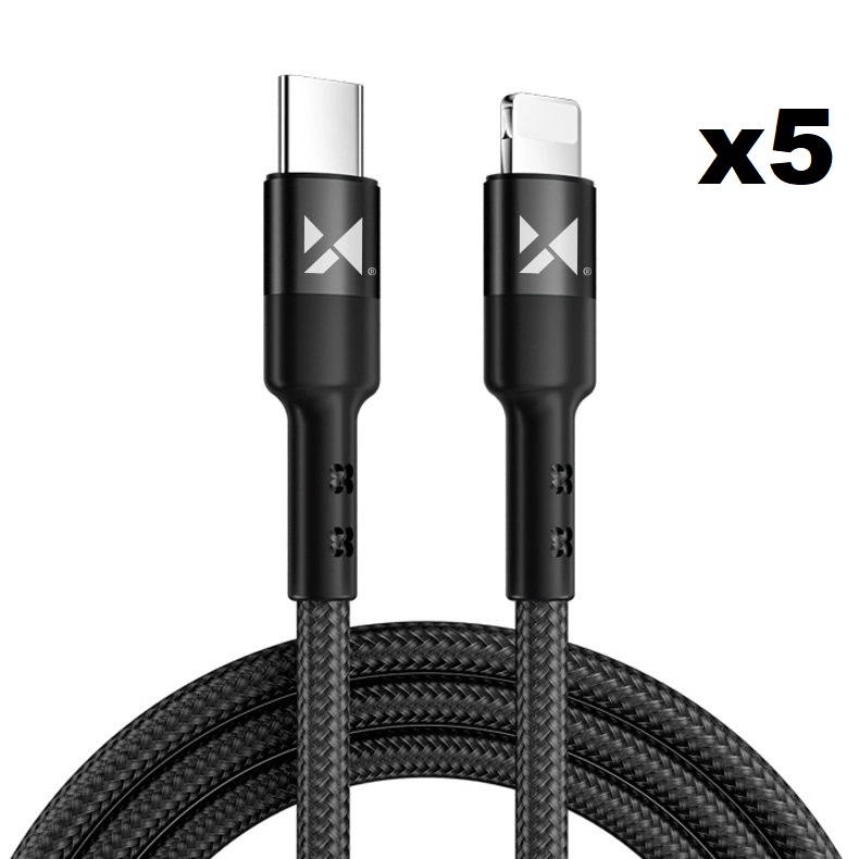 Wozinsky USB C Till Lightning Kabel 2m - Svart (5-pack)