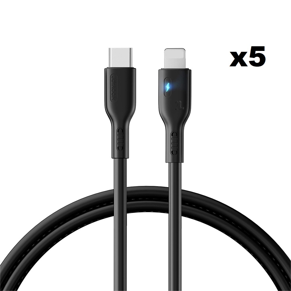 Joyroom USB C Till Lightning Kabel 1.2m - Svart (5-pack)
