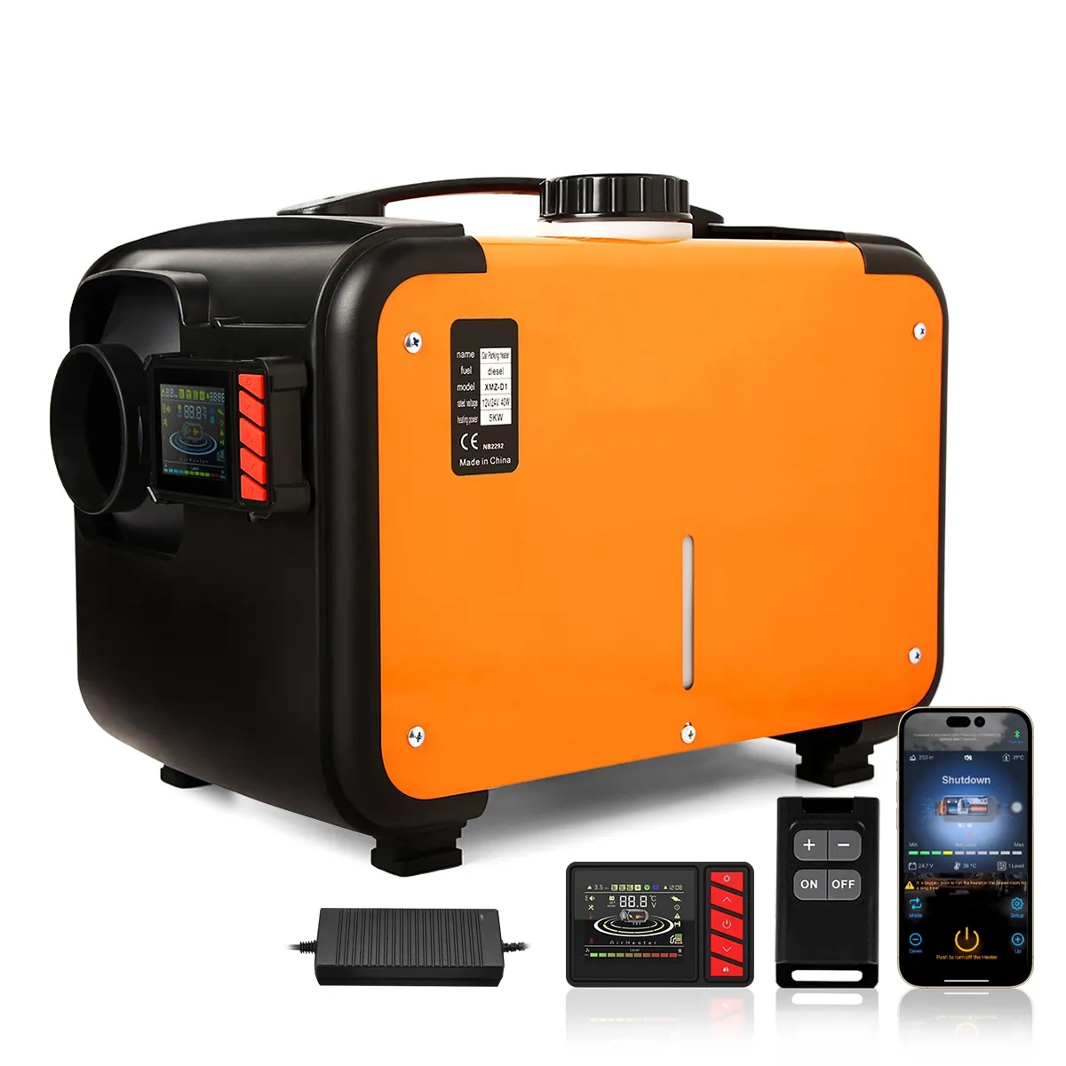 5KW 12V/24V/220V AC/DC universell dieselluftvärmare med Bluetooth APP-kontroll, timingfunktion, värma snabbt, tyst, energisnål