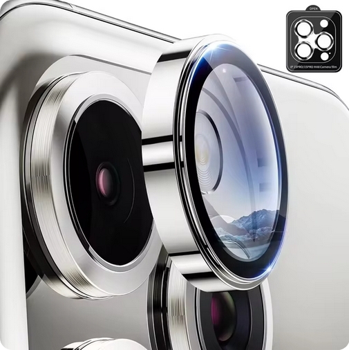 2-Pack iPhone 16 Pro Max Kameralinsskydd Härdat glas - Silver Titanium