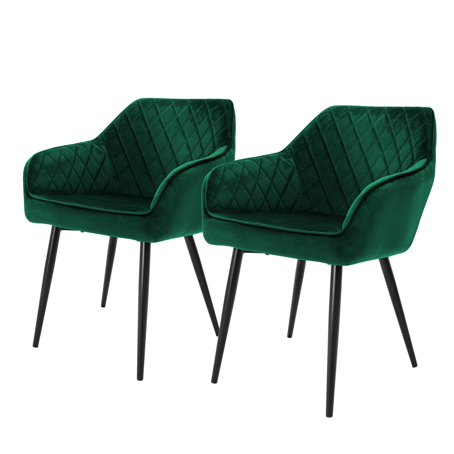 Matstol set om 2 mörkgrön sammet klädsel med metallben inkl. montering material ML-Design