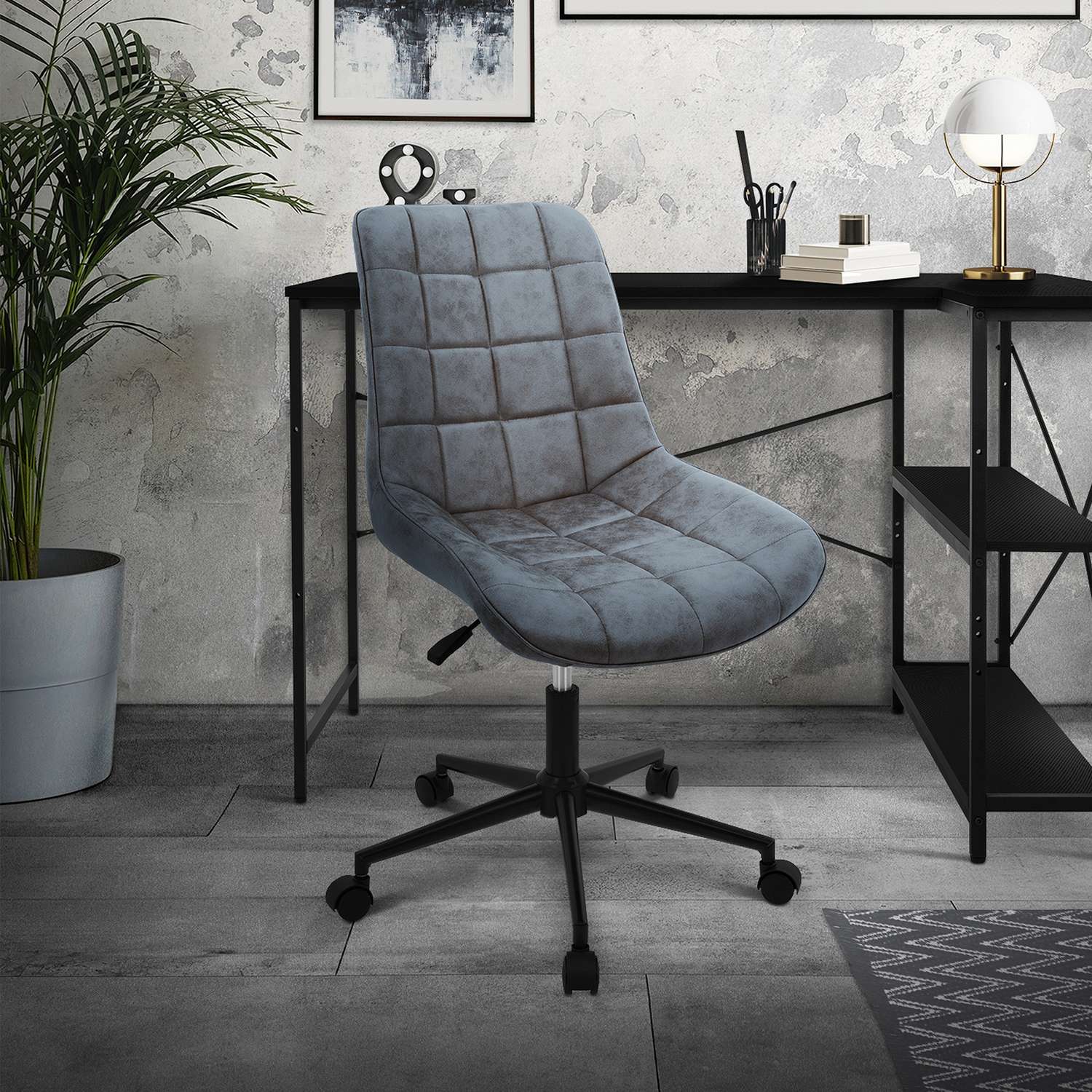 Kontorsstol på hjul antracit med konstläderklädsel och metallram ML design