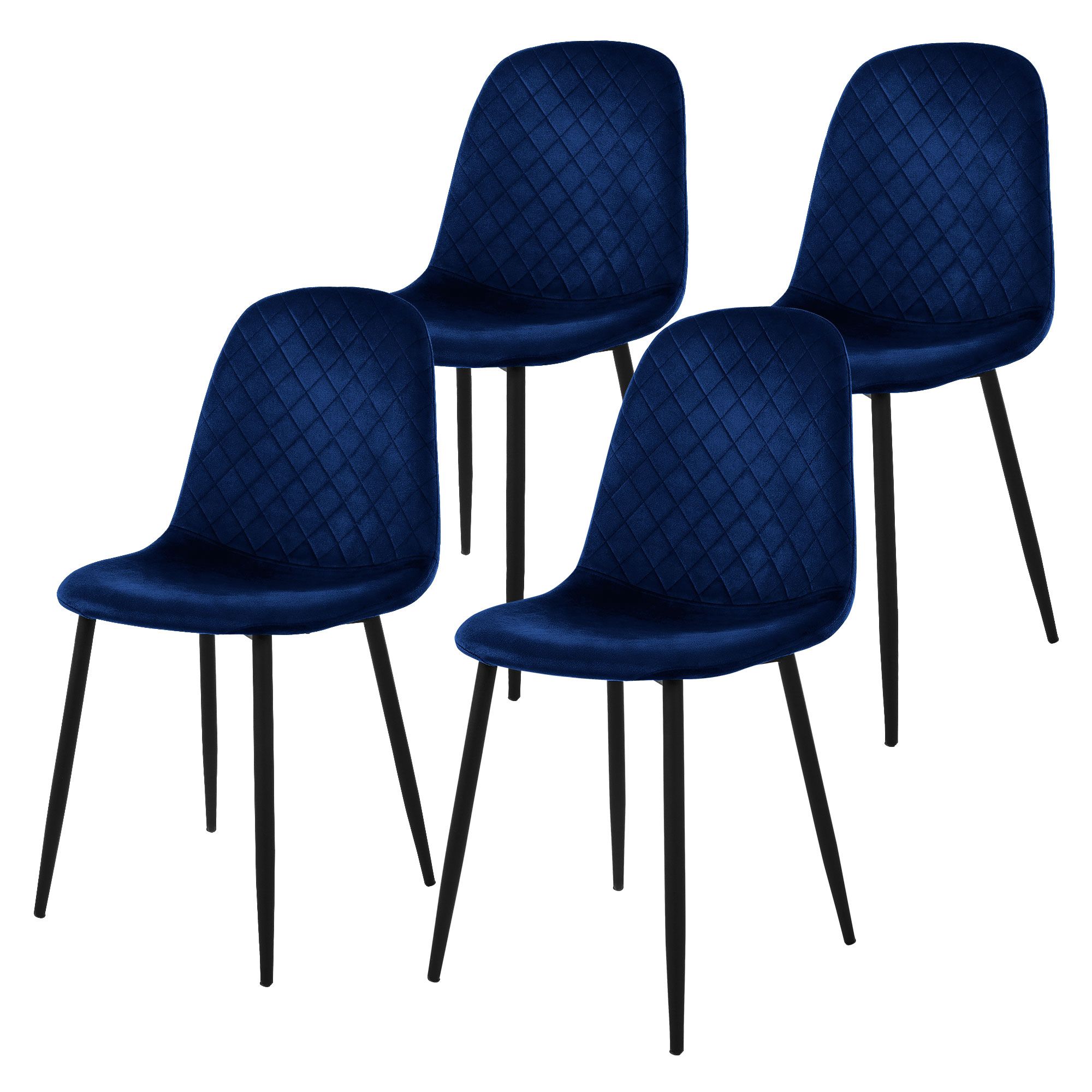Matstol set om 4 mörkblå sammetsklädsel med metallben inkl. montering material ML-Design