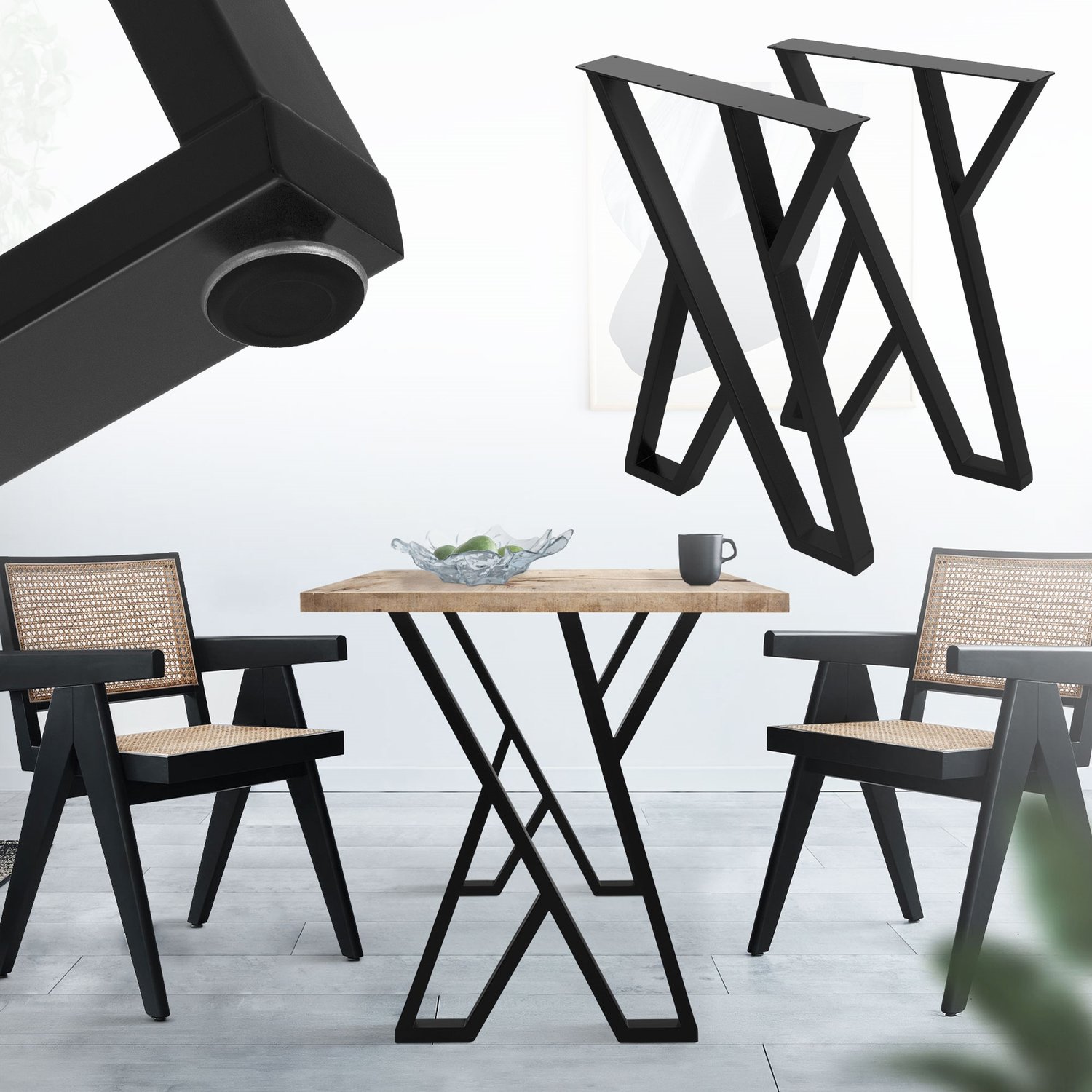 Bordsben set om 2 X-formade 50x71 cm svart stål ML design
