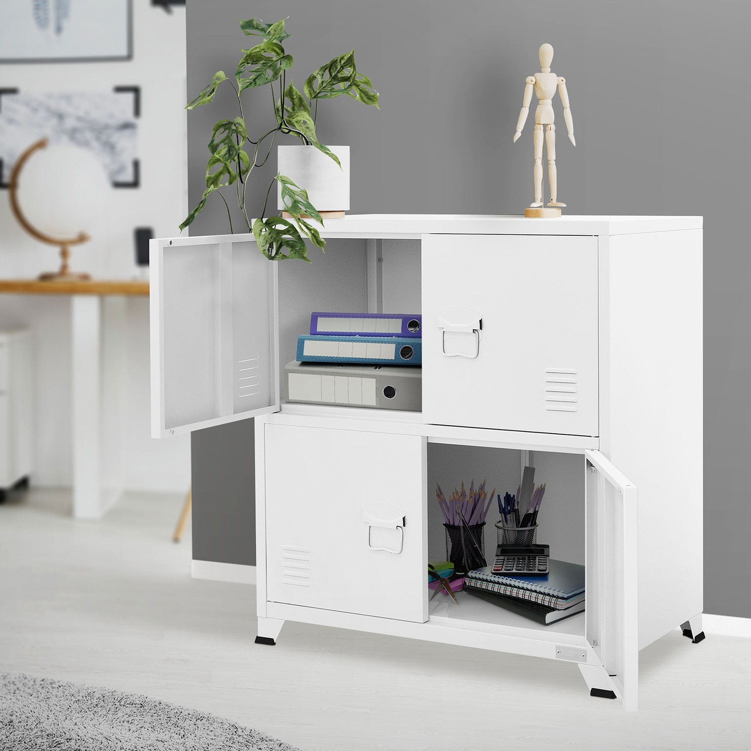 Kontorsskåp med två nivåer magnetstängning 75x40x80,5 cm vitt stål ML design