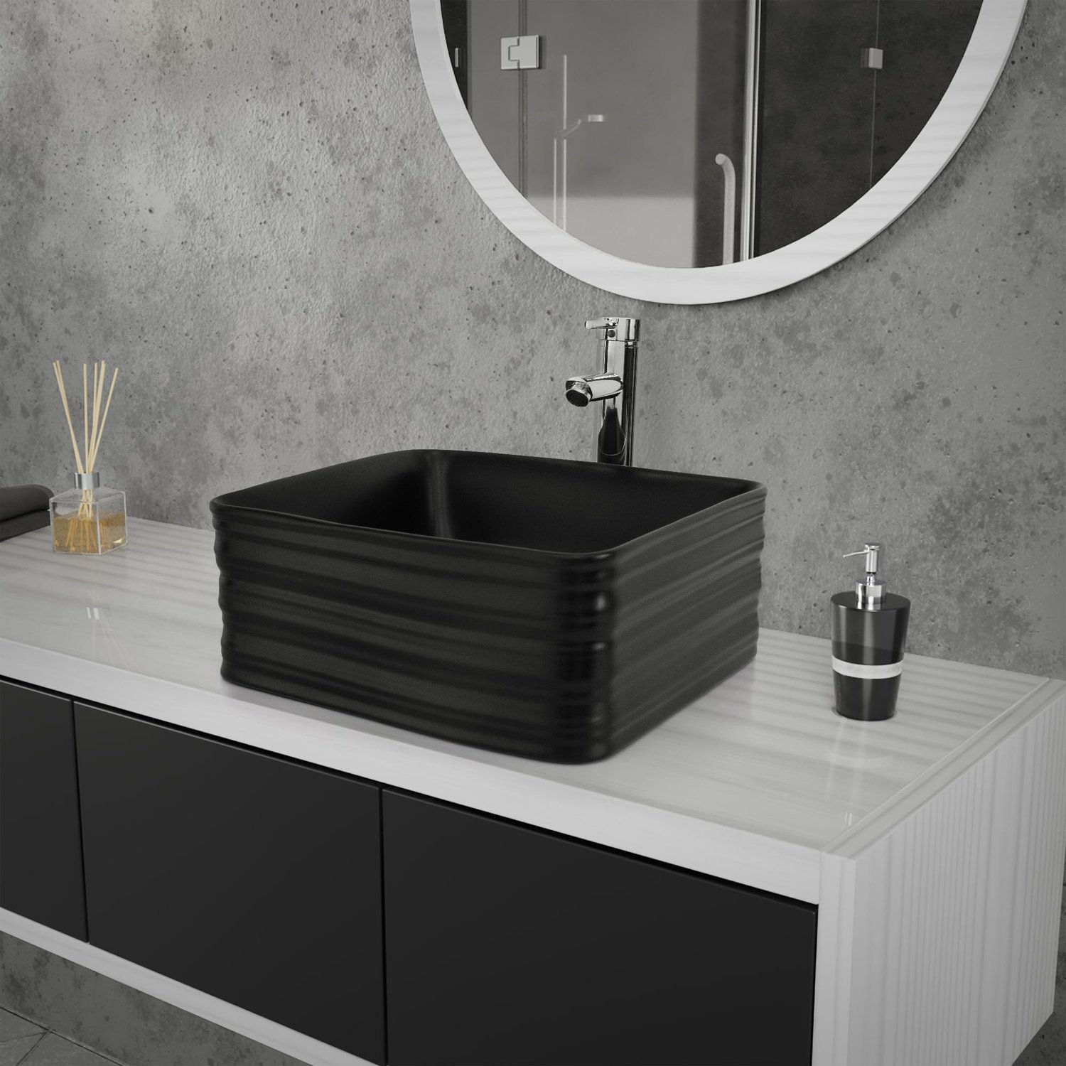 Fyrkantigt tvättställ utan bräddavlopp 39x39x15 cm svart keramik ML-Design