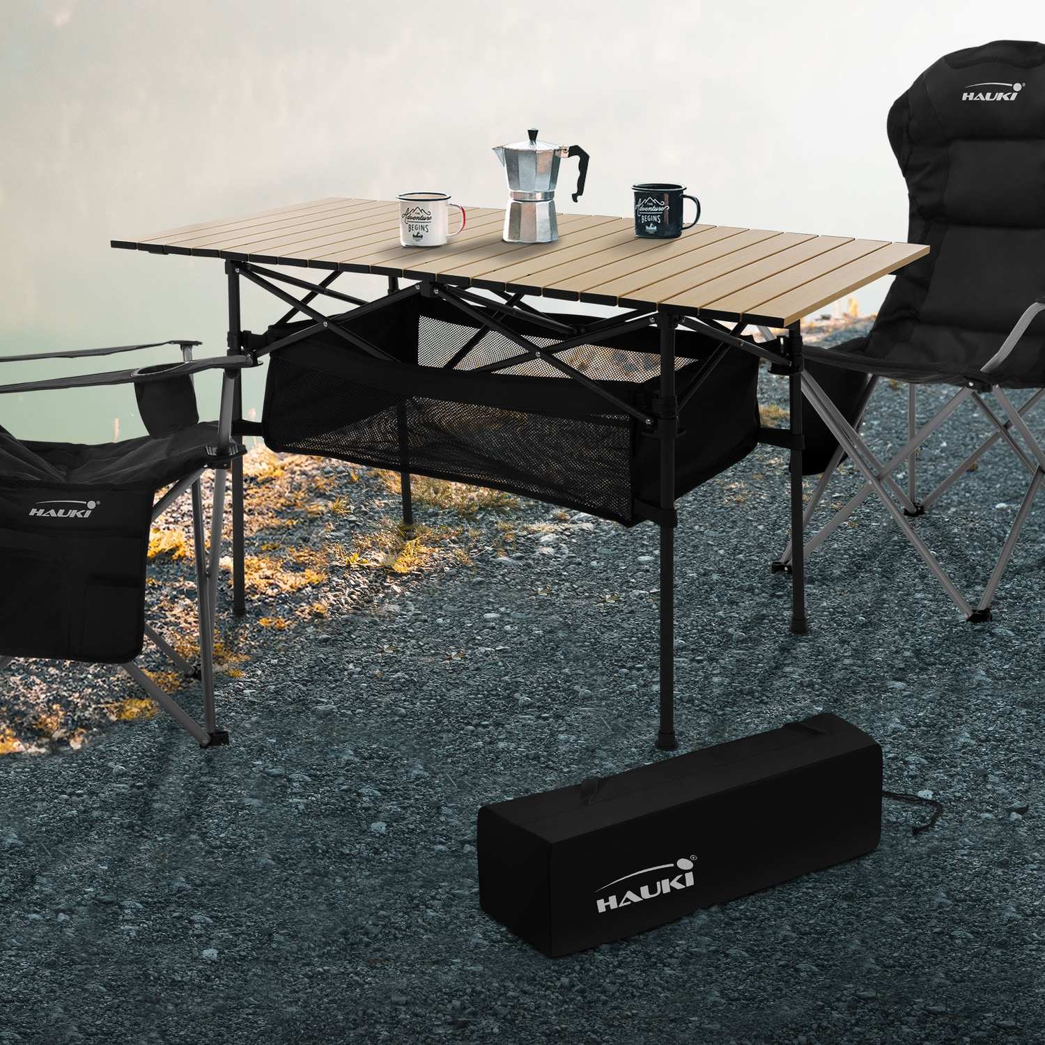Hopfällbart campingbord 118x55x64,5 cm Beige aluminium Hauki