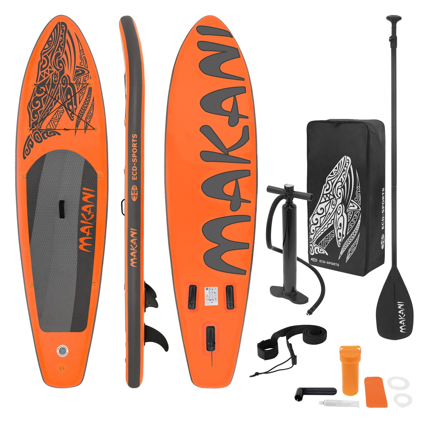 Surfingbräda Stand Up Paddle SUP styrelse Makani paddel ombord uppblåsbar apelsin 320 cm