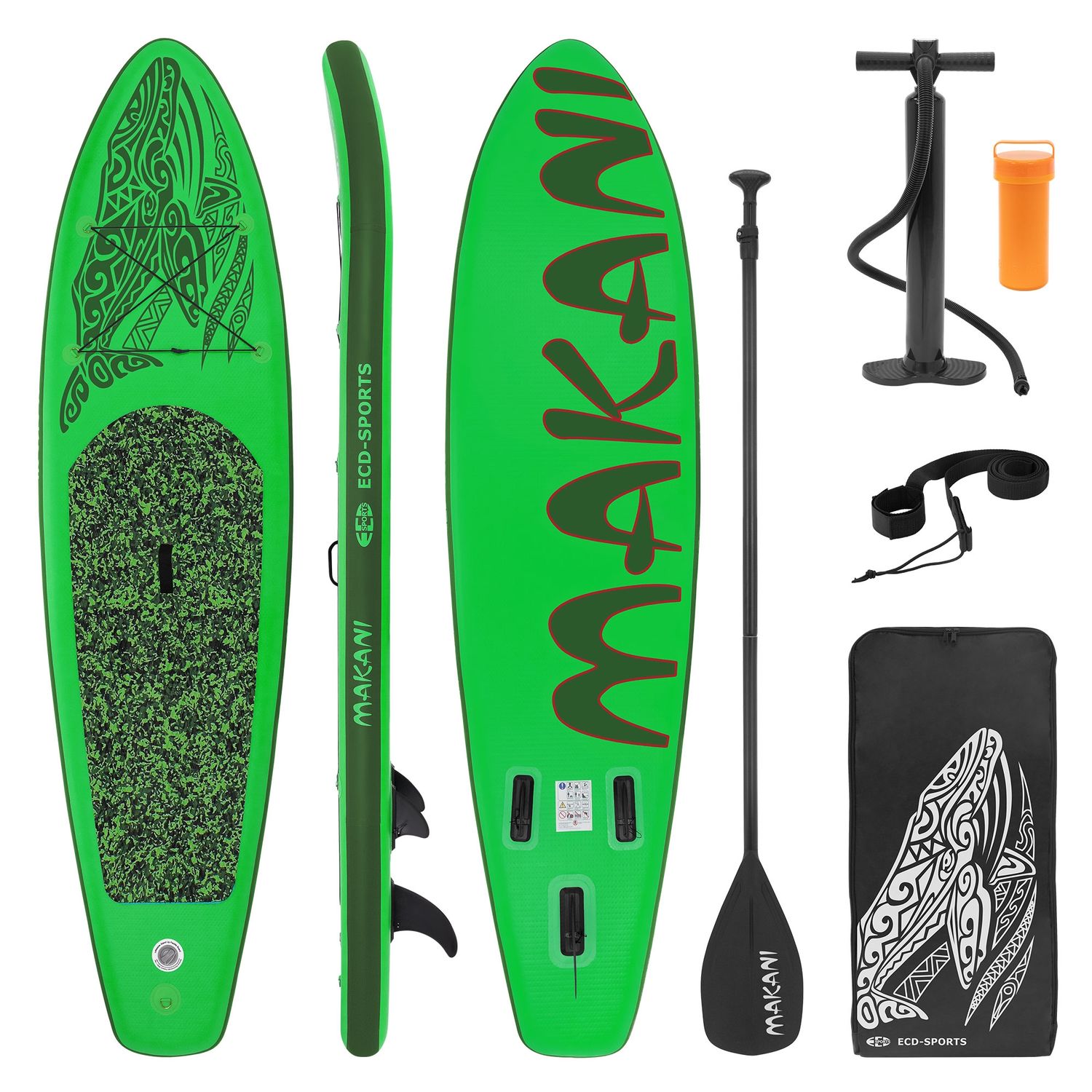 Surfingbräda Stand Up Paddle SUP styrelse Makani paddel ombord uppblåsbar grön 320 cm