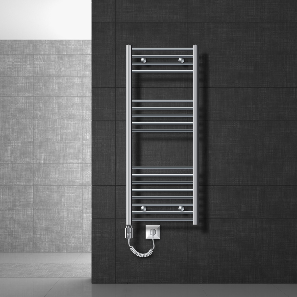 ECD Germany radiator Elektriskt värmeelement med 1200W - 500 x 1200 mm - Krom - böjd med sidoanslutning - radiator handdukstork Handduk