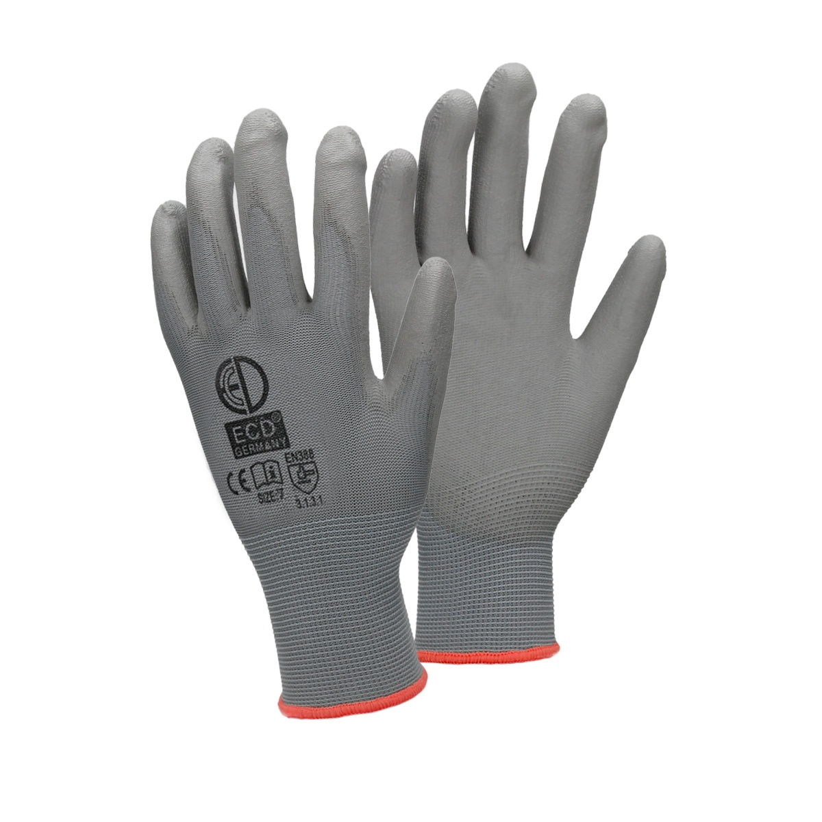 ECD Germany ett par PU-arbetshandskar, storlek 7-S, grå, mekaniker handskar monterings handskar nylon trädgård, Företag, mekaniker handskar