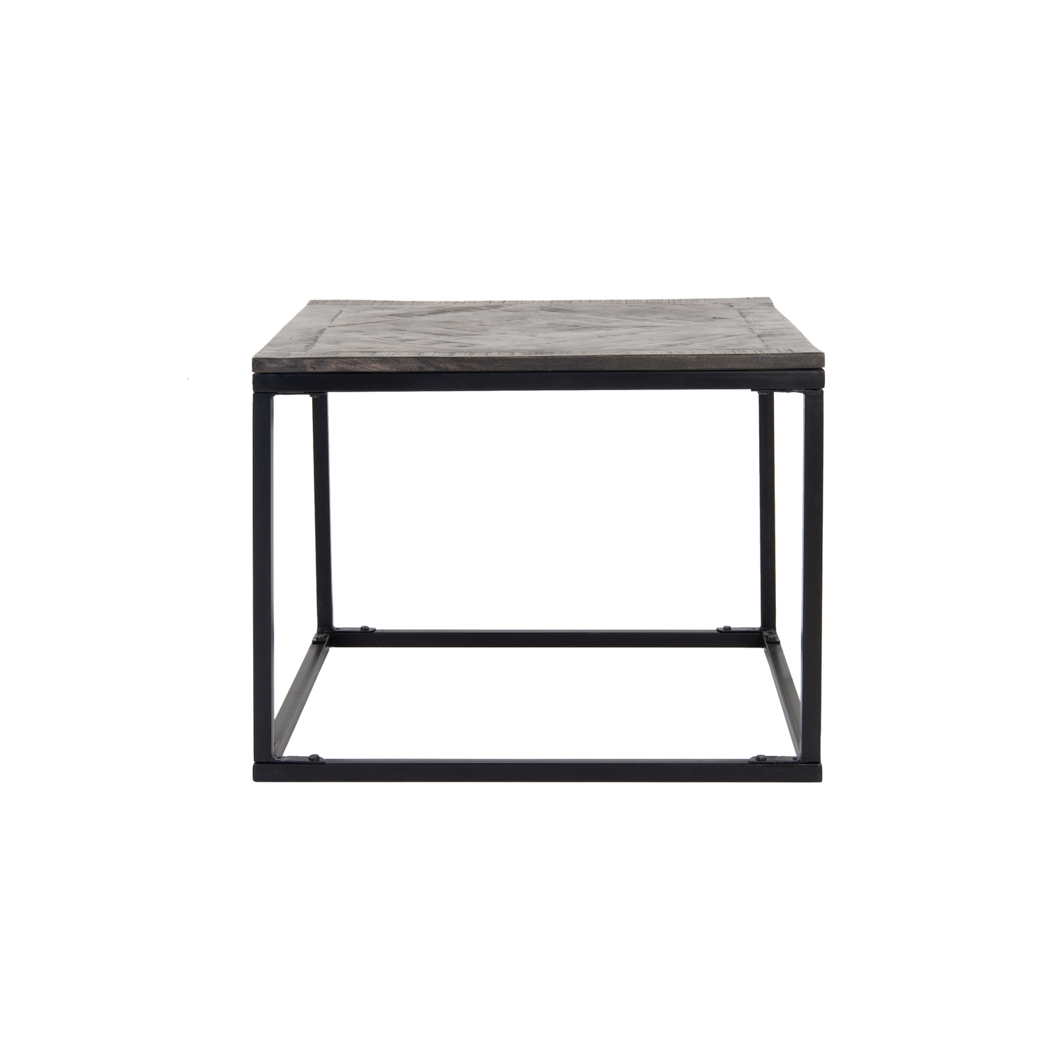 WOMO-DESIGN design sidobord 60x60cm kvadratgrå naturligt massivt trä mango sillbenmönster metallram svart handgjord vardagsrum soffbord soffbord