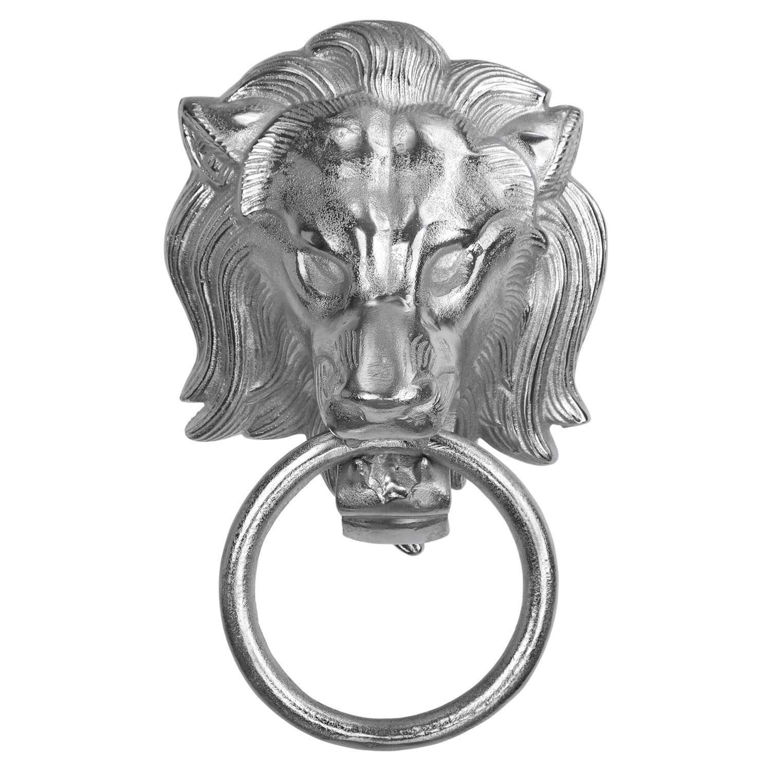 WOMO-DESIGN handdukshållare med lejonhuvud motiv gjord av nickelpläterat aluminium, silver, (B x H): 10 x 31 cm, märkes för Lion Head Lion