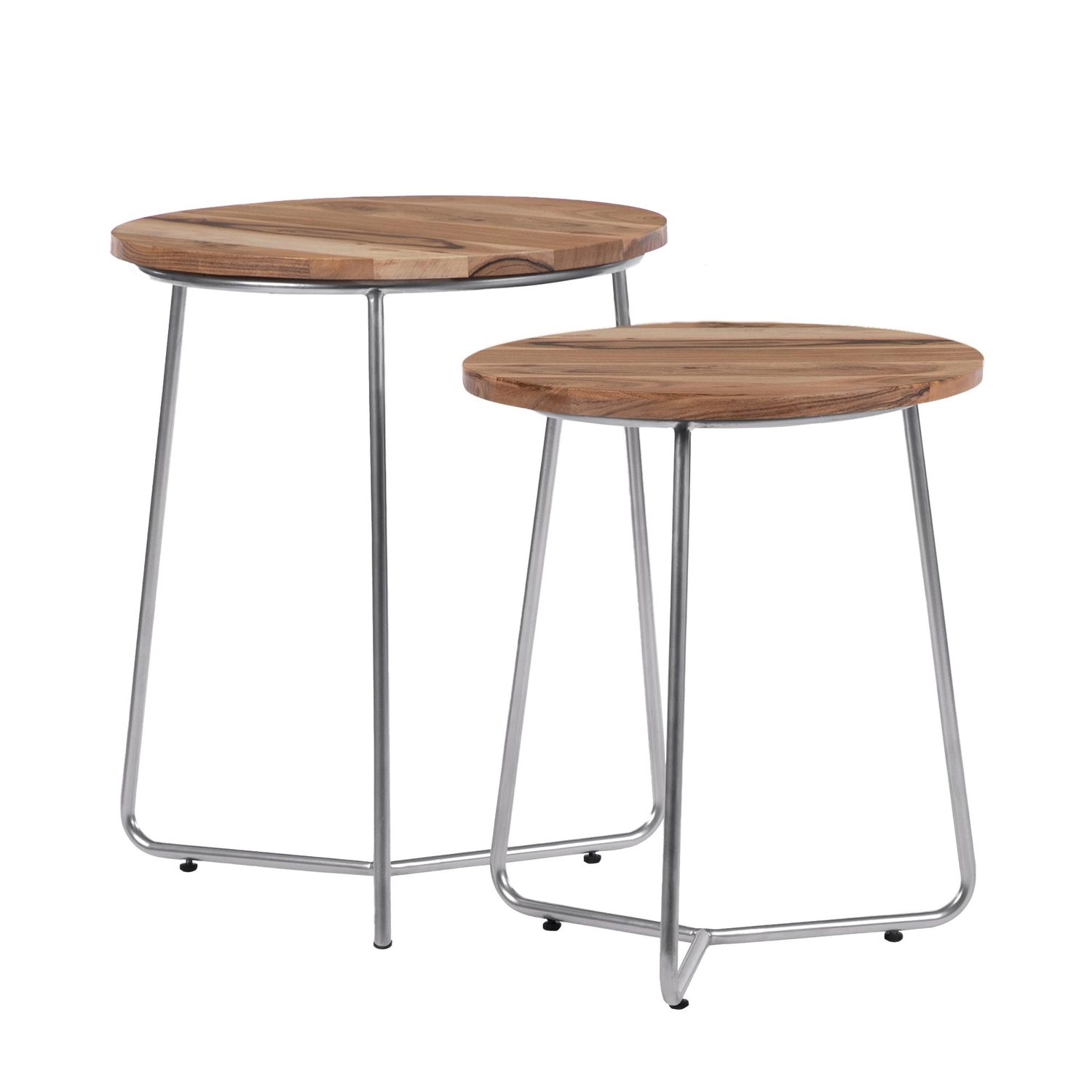 WOMO-DESIGN sidobord Uppsättning av två Ø 43x52 / o 38x45cm, naturlig silver, unikt, handgjord, massivt trä/metallram, Industrial Design, soffbord