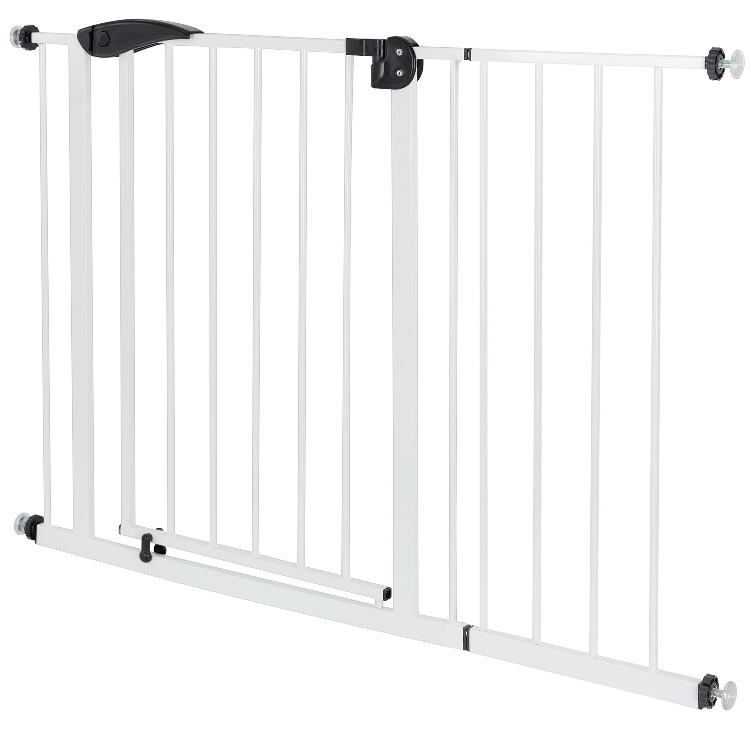 ECD Germany Dörrskydd för barn, hundar och katter, 105-115cm med 30 cm förlängning, utan borrning, vit, på båda sidor, självstängning, metallnät