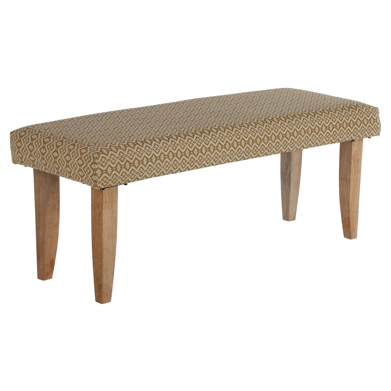 WOMO-DESIGN Bench Padded Palma Fabric Cover, 120 x 48 x 40 cm, trä ser vit-guld, träben unikt land hus stil Retro säte stoppad bänk Hallbank Bank